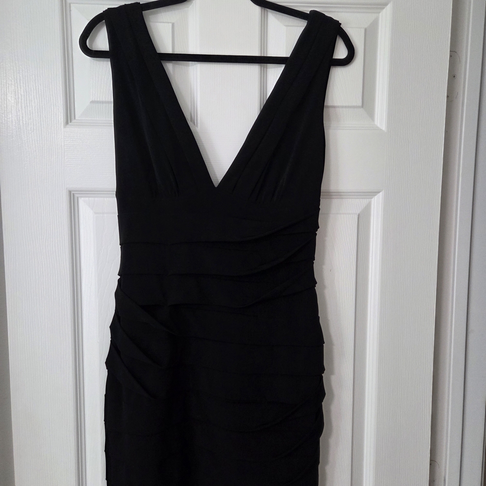 Love Tease Black Y2K Backless Elegant Dress Pleated V Neck Cocktail Slim Fit. S